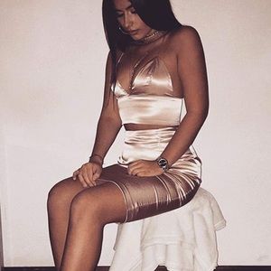 Meshki satin blush set (top & skirt)